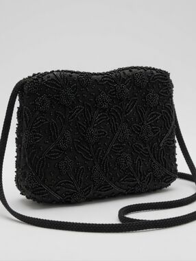 Vintage La Regale Black Beaded Crossbody Evening Bag 8"x5"